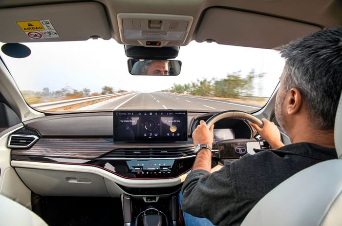 Tata Harrier petrol interior on road driving Tata Harrier petrol interior on road driving