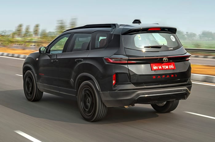 Tata Safari petrol rear left side driving on road